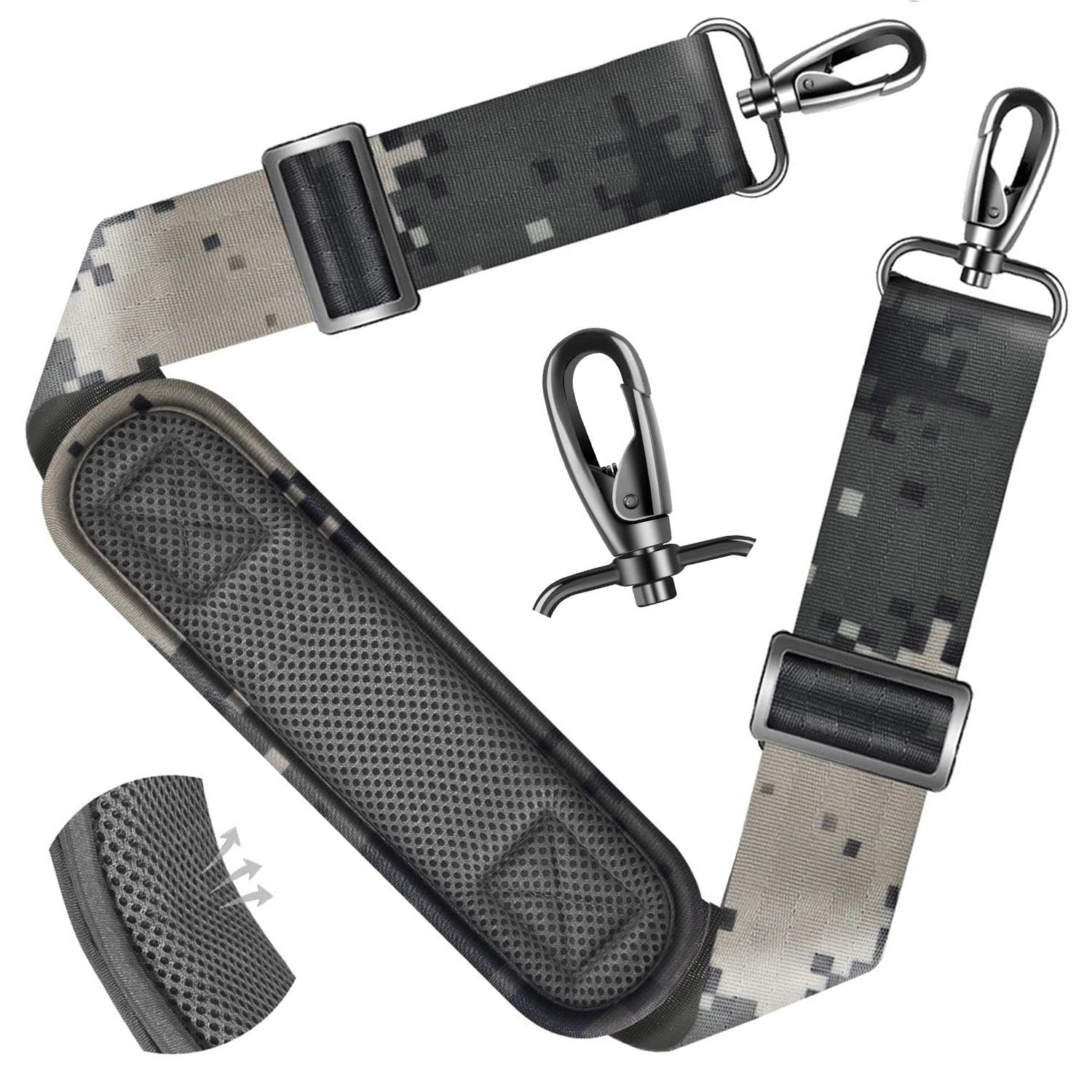 ZINZ Shoulder Strap - 59 Inch Universal Heavy-duty Adjustable Strap with Ultra-thick Fixed Breathable Pad for Laptop, Gym, Camera Bag and More -Camouflage gray