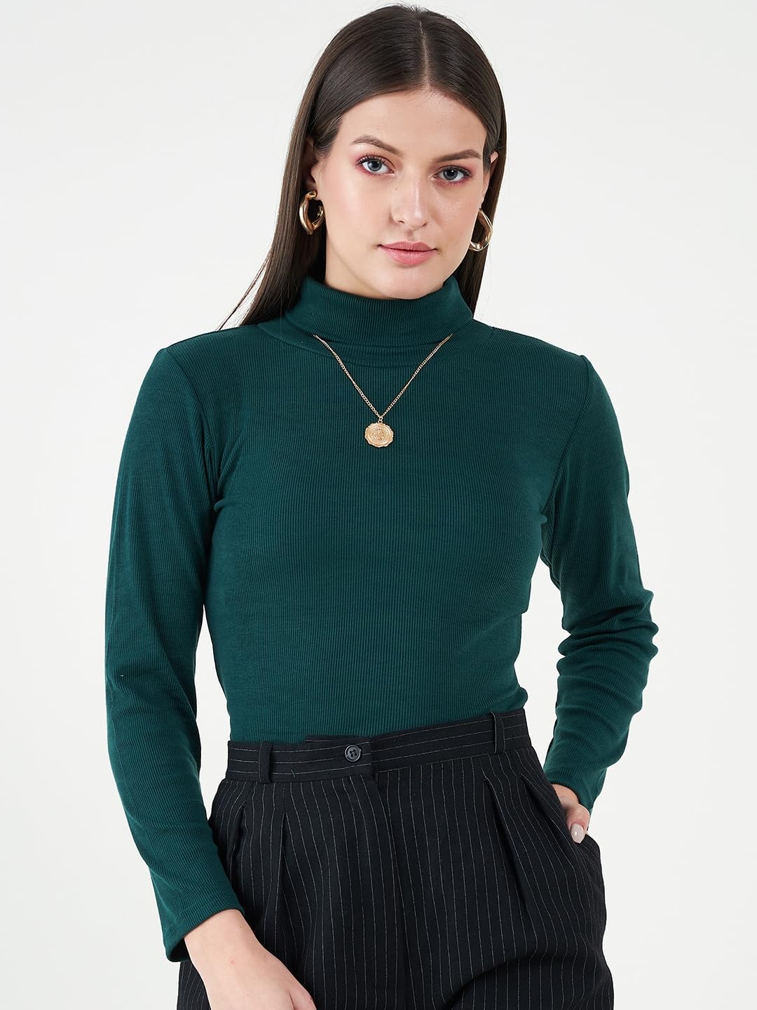 n.H.K.a. Set of 2 White/Bottle Green Long Sleeves Turtle Neck Top 1