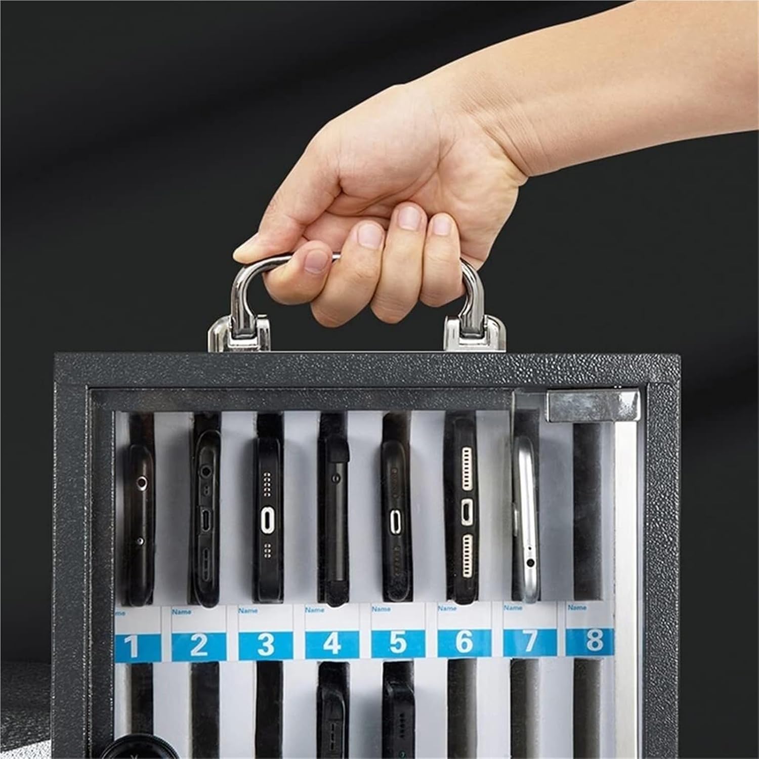 Mobile Phone Storage Box Transparent Acrylic Mobile Phone Security Locker with Key,Wall-Mounted Stainless Steel Mobile Phone Storage Locker - 12/24/36/48/60 Slots, Secure Desktop Cabinet wit