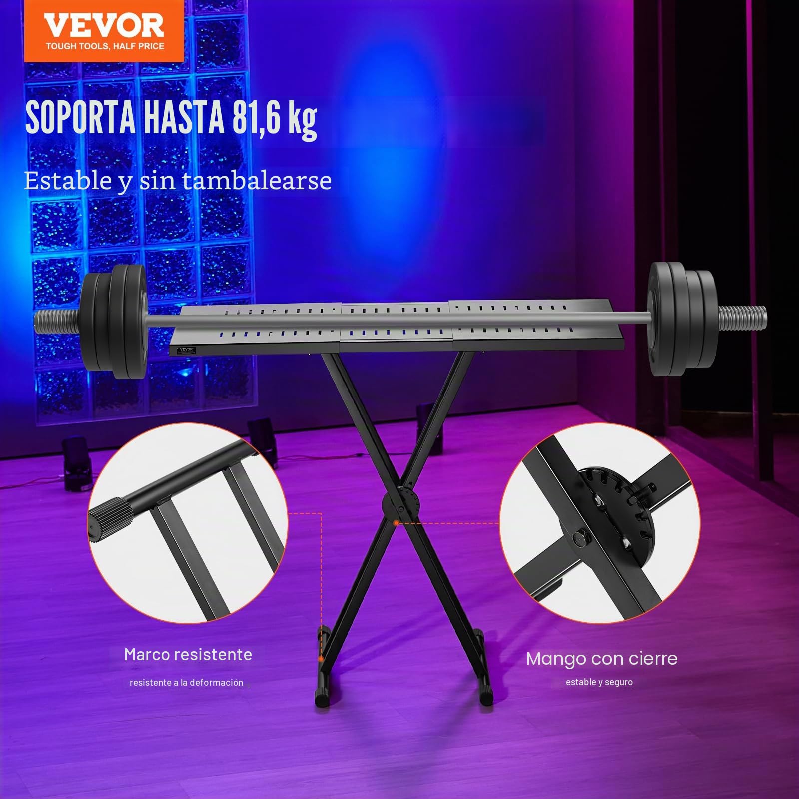 VEVOR Mesa para DJ con Soporte Portátil para Computadora Portátil y Controlador de DJ Cabina para DJ Altura Ajustable 460-850 mm Soporte para Teclado y Tablero Plegable en X para Mezclador de Audio