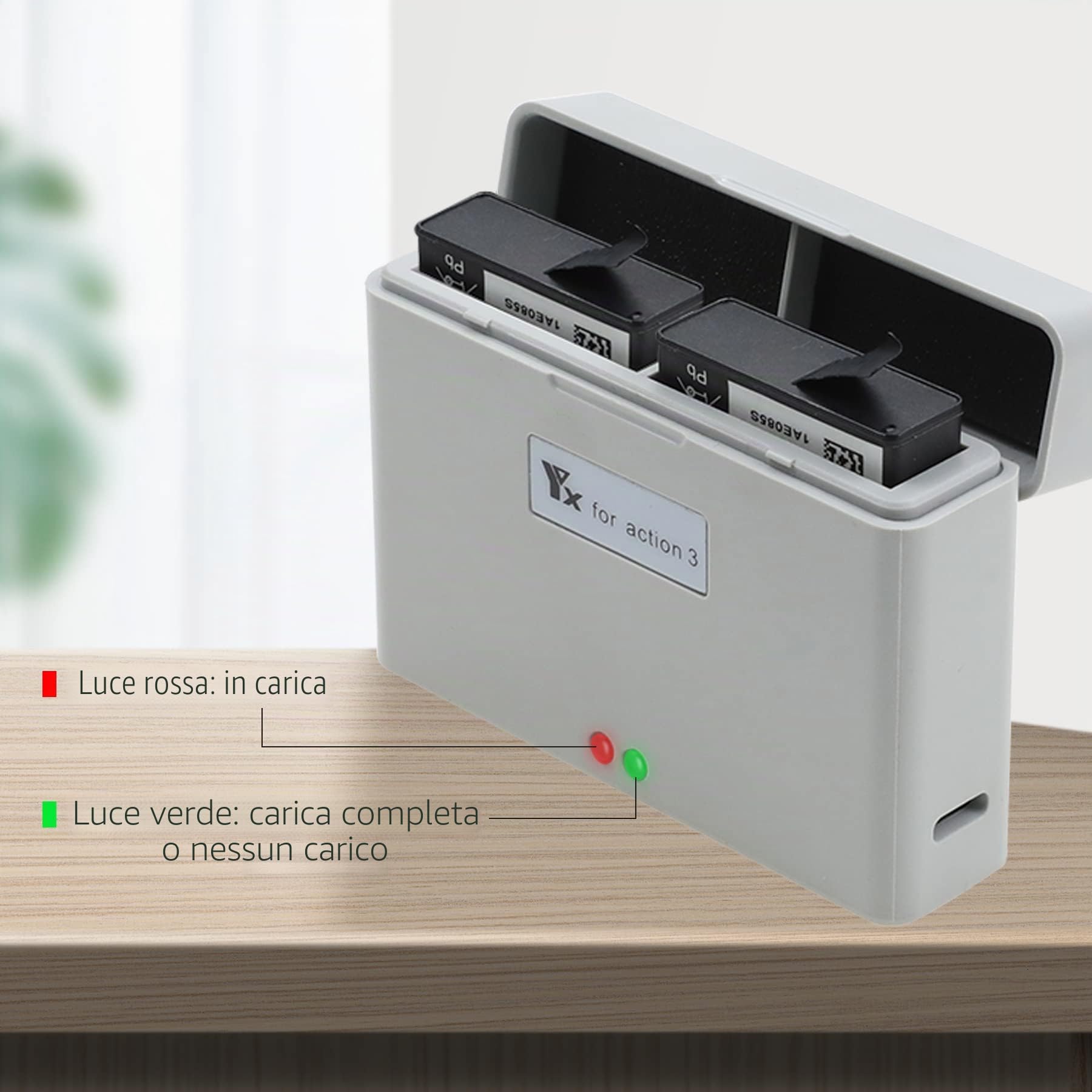 Caricabatterie per DJI Action 3/Osmo Action 4,Caricatore Ricarica 2 Batterie,Stazione di Ricarica Carica Batteria Accessori
