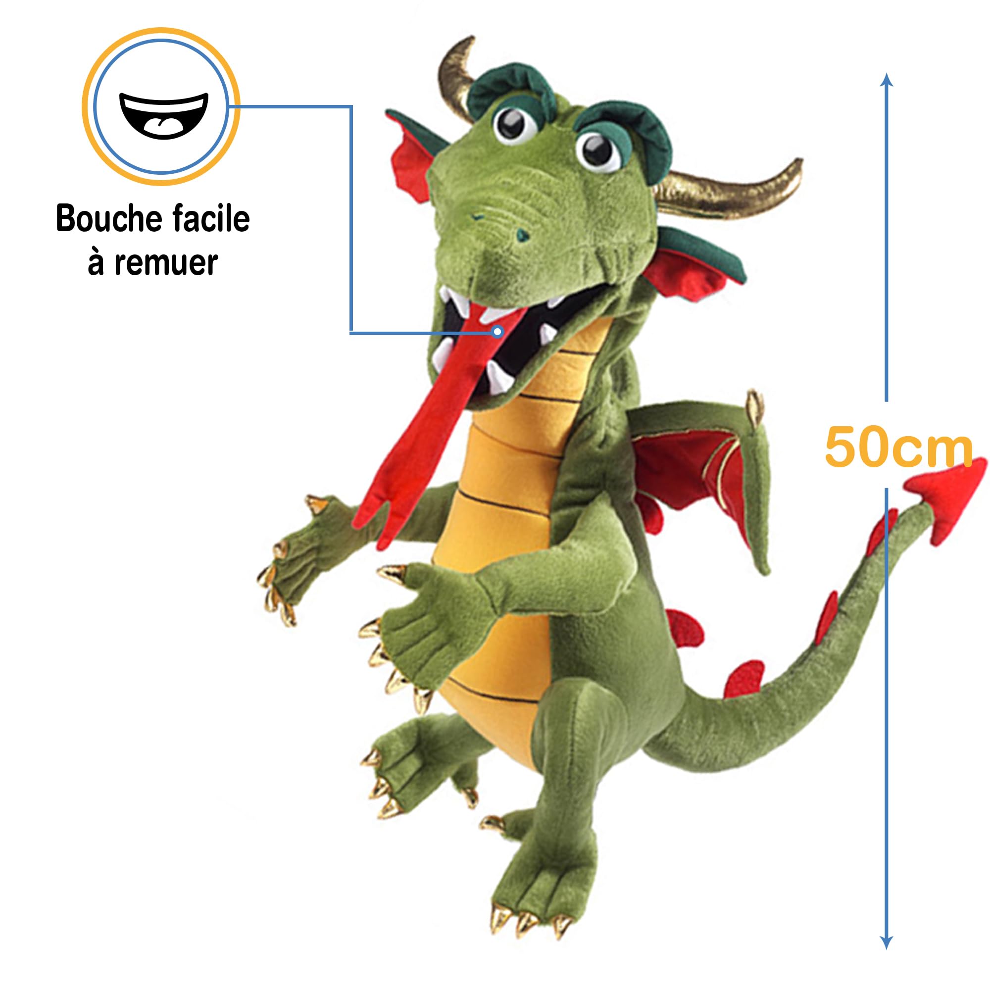 Dragon, style ventriloque, marionnette animal, 50 cm