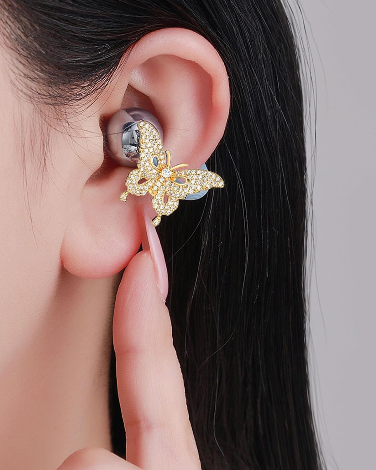 Rhinestone Butterfly Clip On Earbud Charms Ear Wireless Headphone Decor image 3