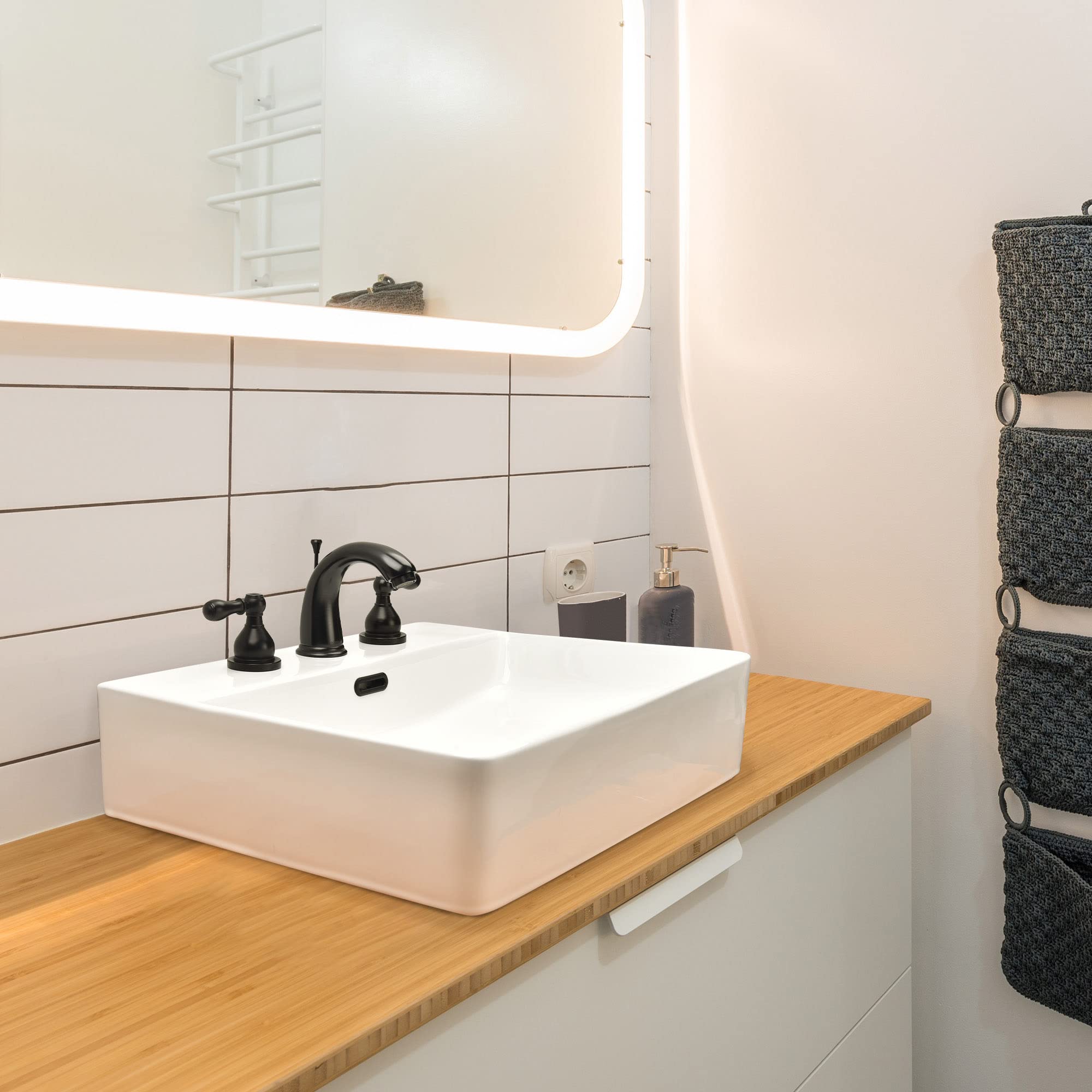 Aquaterior 20" Rectangle Bathroom Vessel Sink with Widespread Faucet Holes with Overflow Hole Pop-up Drain White Ceramic Above Counter Basin