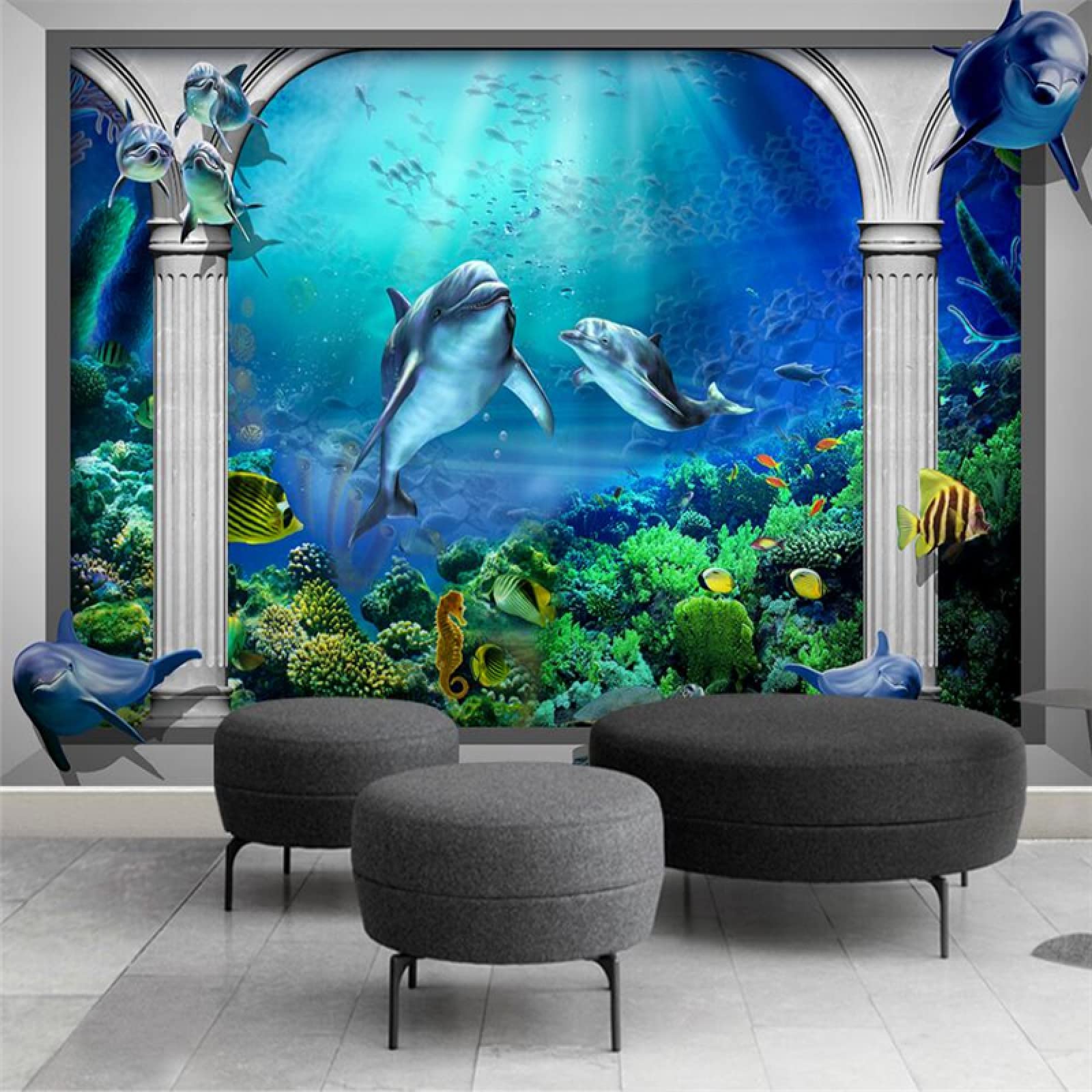 TANYANG Unterwasserwelt Marine Aquarium Römische Säule 3D Tv Wand Customized Große Umwelt Wandtapete 300Cm(W)×210Cm(H)