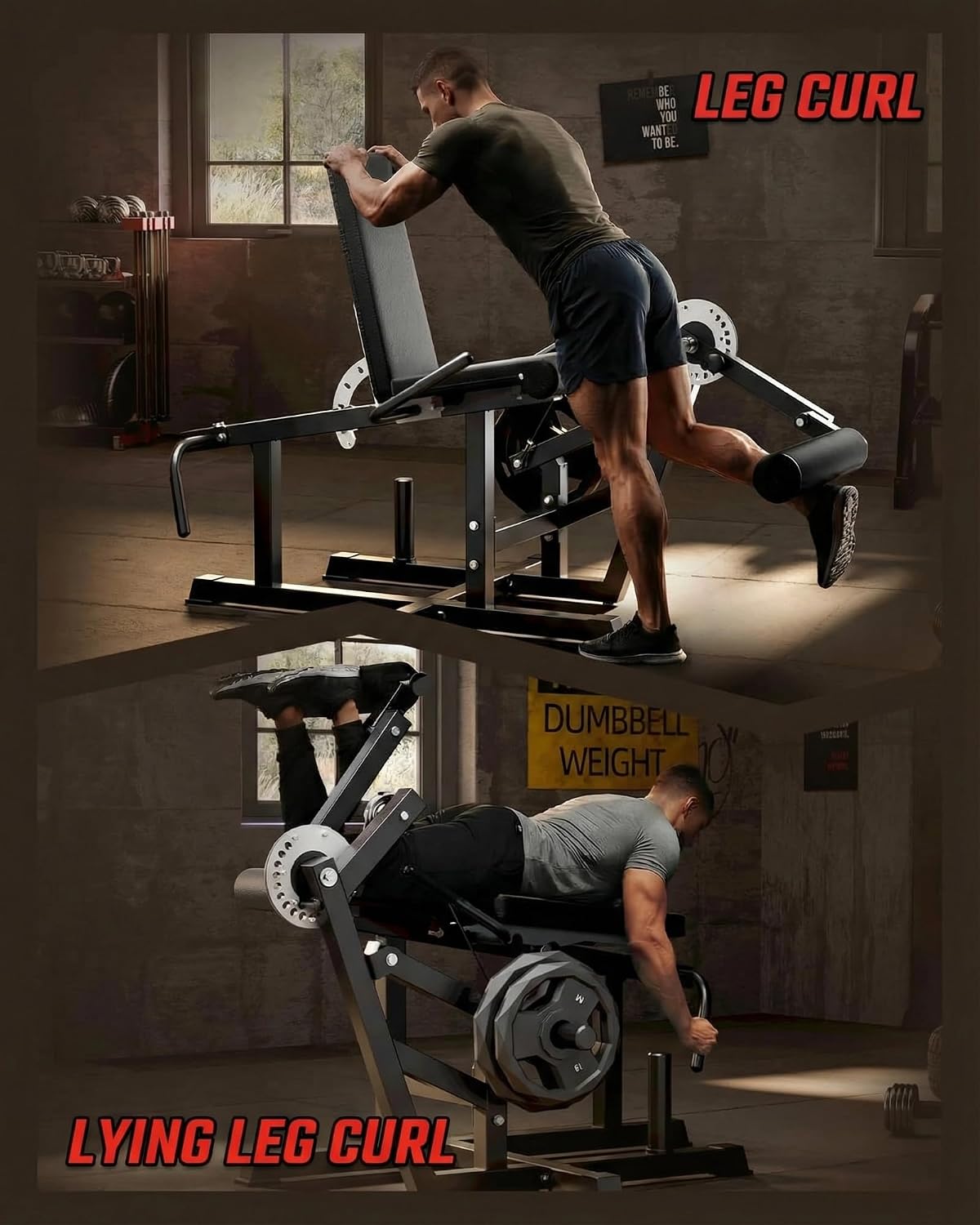 Adjustable Leg Extension & Wave Machine with Weight Bench - Home Gym Lower Body Strength Equipment - 700LB Capacity - Seated & Lying Wave - Cable Attachment - Fits 1'' & 2'' Plates - Black&Red