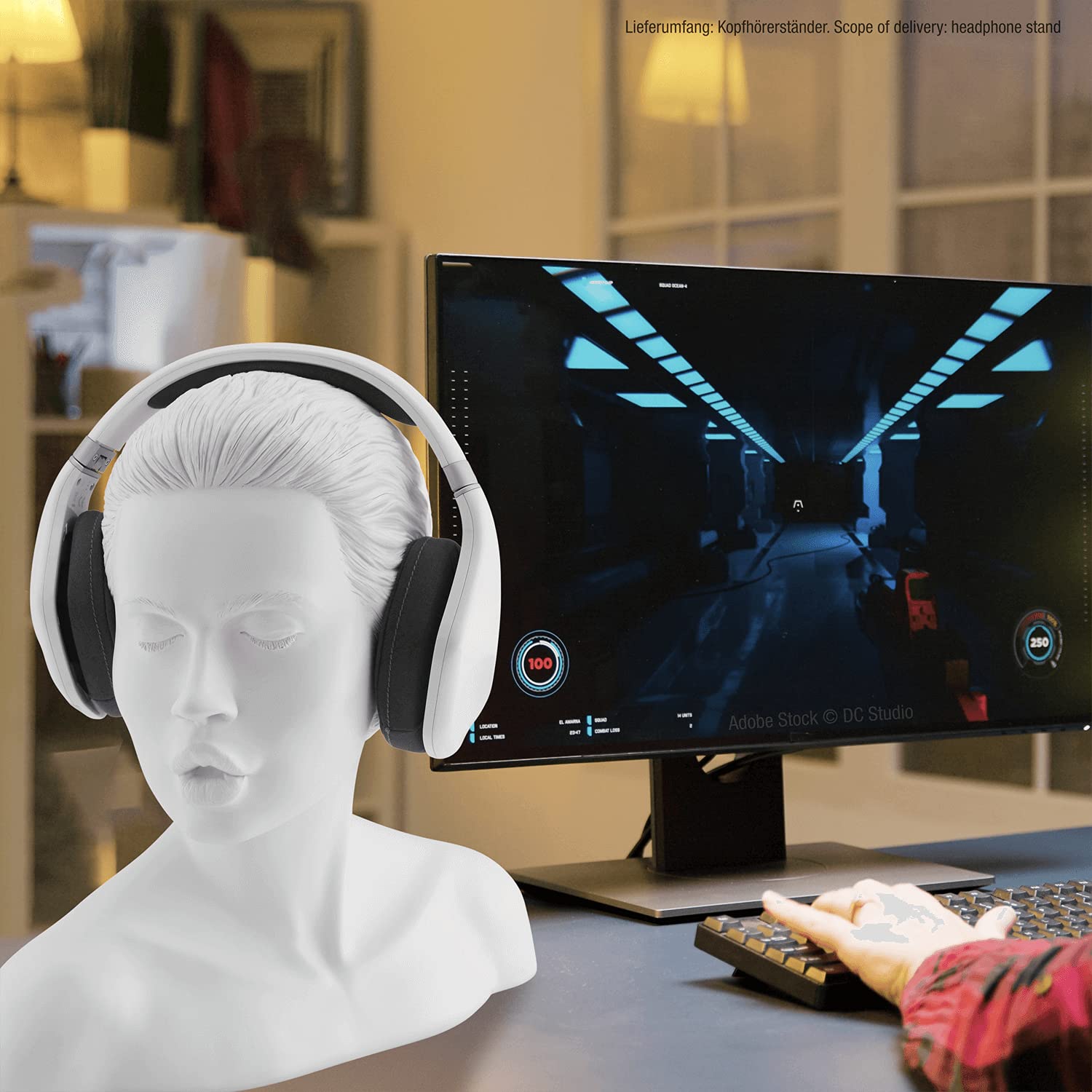 OEHLBACH In Fascenatio - Soporte para auriculares, almacenamiento óptimo de auriculares más grandes, auriculares para juegos, hecho a mano, color blanco