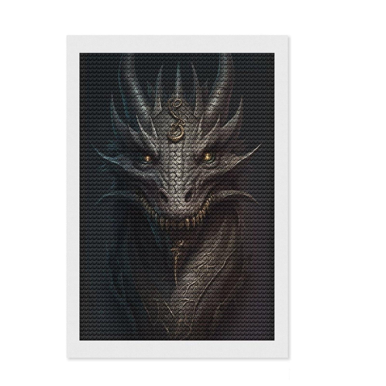 Junmoney Dark Dragon Diamond Style Art Kit 8"x12", Winter Craft, Gift Idea, Farmhouse Decor, Thoughtful Present, Office Decor
