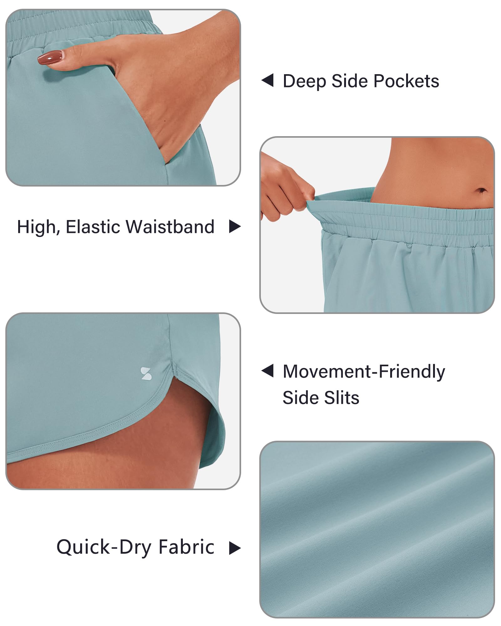 Stelle Pantalones cortos de correr para mujer, de 7,6 cm, con forro de malla, cintura alta, pantalones cortos de entrenamiento de secado rápido, con bolsillos