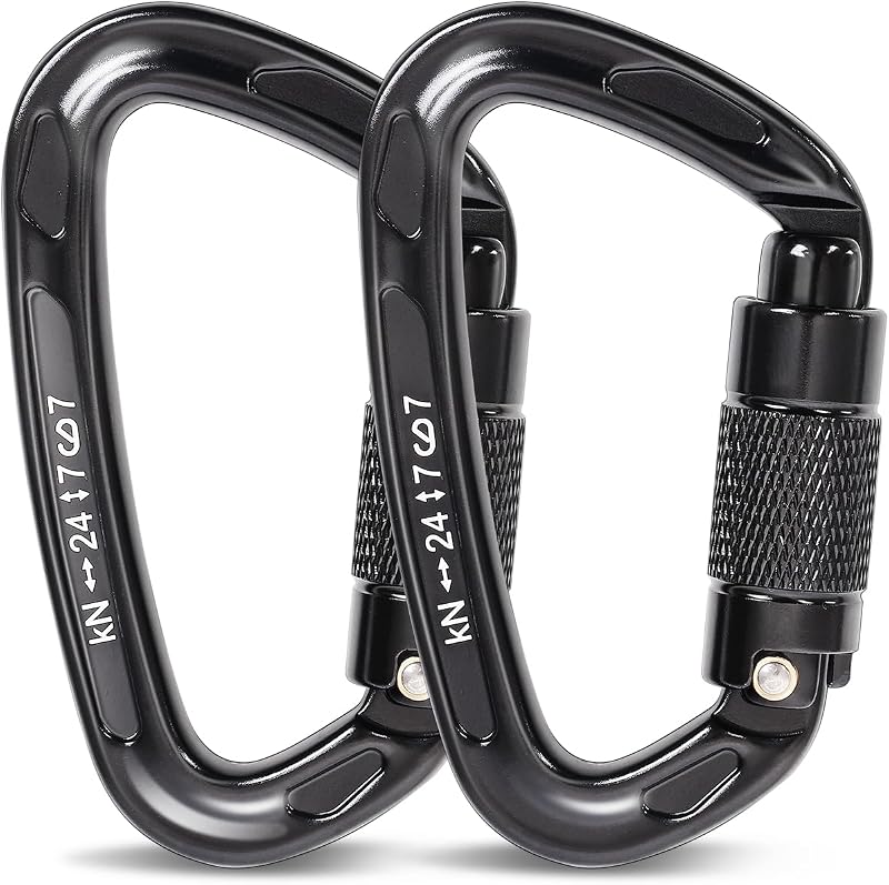 Auto Locking Carabiners 24KN (Major Load 5400 lbs) Heavy Duty Spring Lock Carabiners, Secure Climbing Carabiner with Keylock Gate for Rock Climbing, Rescue, Aerial Work, Camping 2 Pack