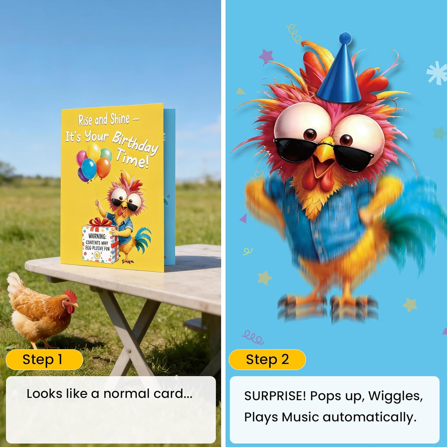 Cowboy Chicken Birthday Cards, Funny Birthday Card for Men Women Kids, MUSICAL & SHAKING Interactive Greeting Card with Envelope, Unique Hilarious Birthday Gift, 5.9 x 8.4 Inch - Image 4