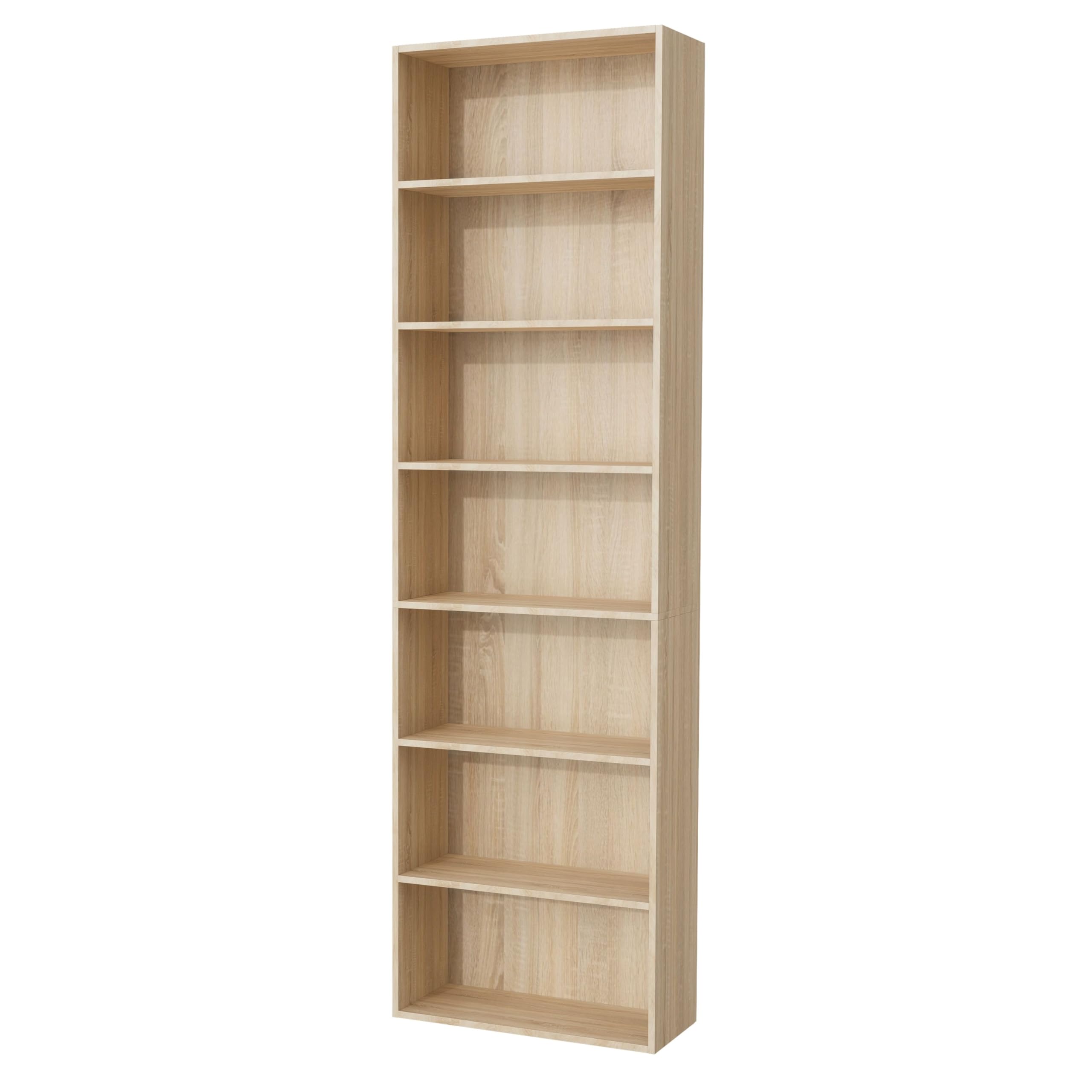 Nera Wooden 7 Tier Bookcase Standing Shelf Tall Storage Shelving Unit for Storage (Sonoma Oak)
