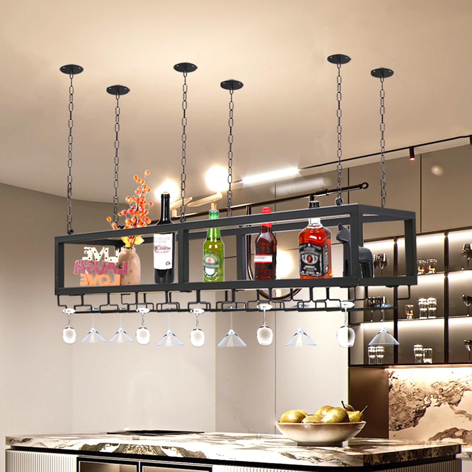 Portabottiglie E Calici Sospeso Da Soffitto ZXFDMSWJ In Ferro Vintage – Mensola Portavino Con Bracci Regolabili, 100x25 Cm, Per Bar E Ristoranti