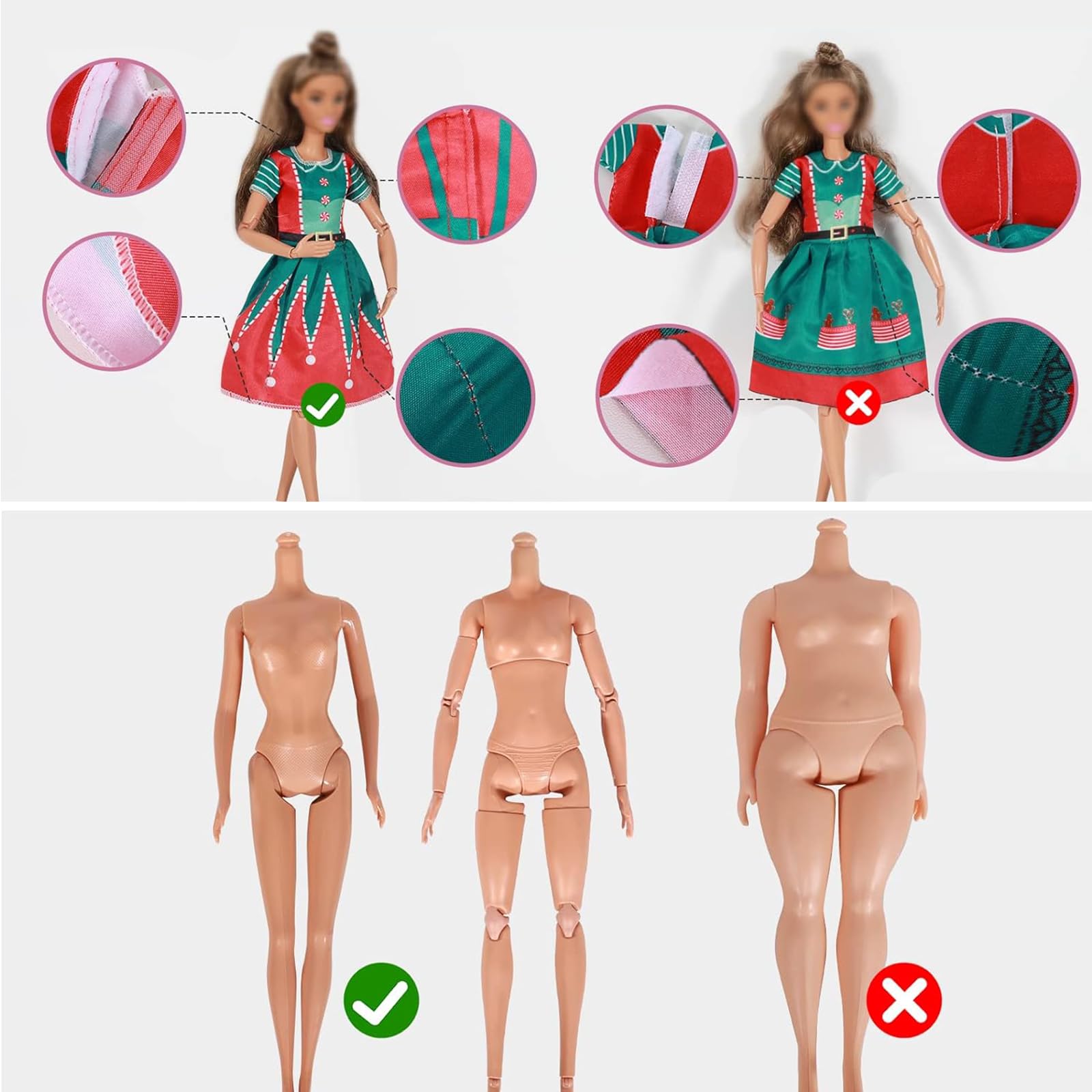 Toclsixz Set De 4 Piezas De Ropa Navideña Para Muñecas De 30 Cm – Vestidos, Gorros Y Zapatos De Tela Suave, Fácil De Poner Con Velcro, Regalo Para Niñas (Incluye 3 Gorros Y 2 Pares De Zapatos)