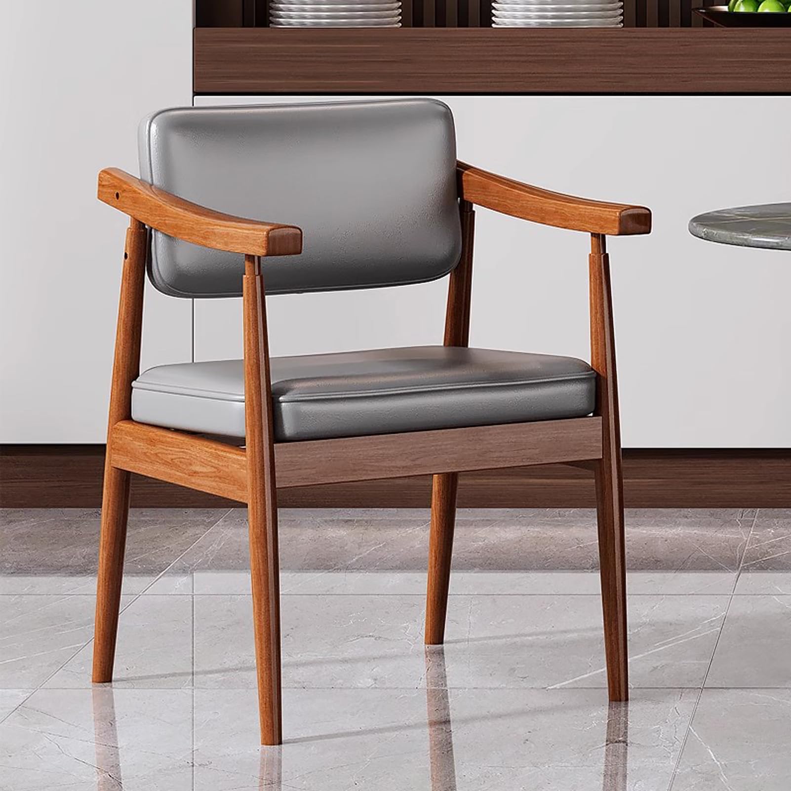 Amazon.co.jp: Solid Wood Dining Chair Walnut, Fuax Leather
