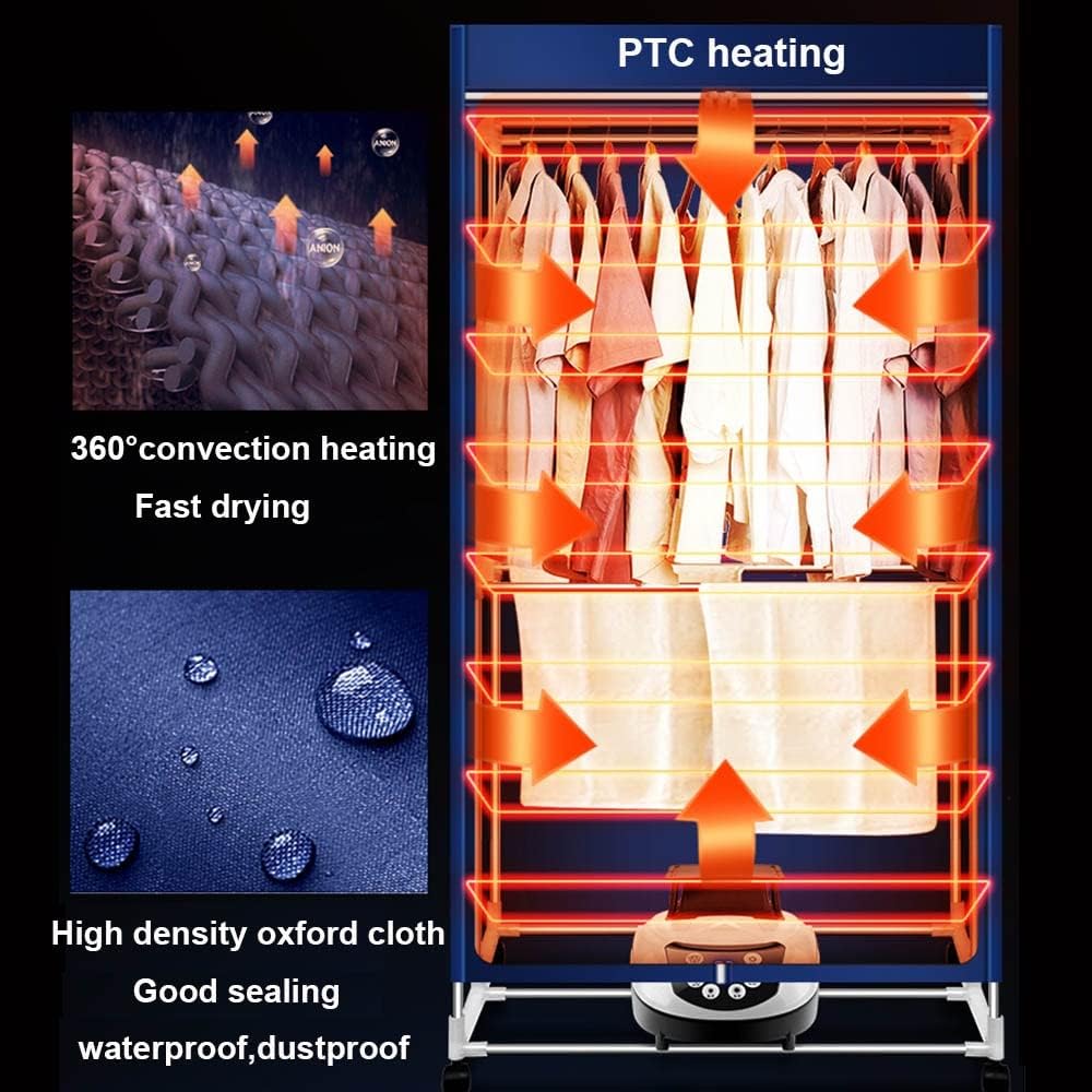 Foldable Electric Heated Clothes Airer Dryer Rack with Remote Control,2/3-Tier Household Dryer,1500W Warm Air Drying Wardrobe,(Anion) Digital Timer,Quick Dry,for Apartments Laundry Dorm (Size : 2 Lay