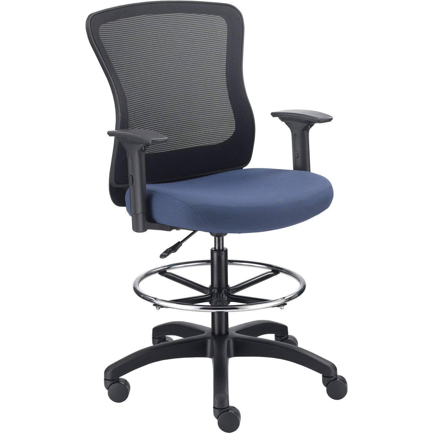 Global Industrial Mesh Back Task Stool, Blue, Adjustable Arms, High Back
