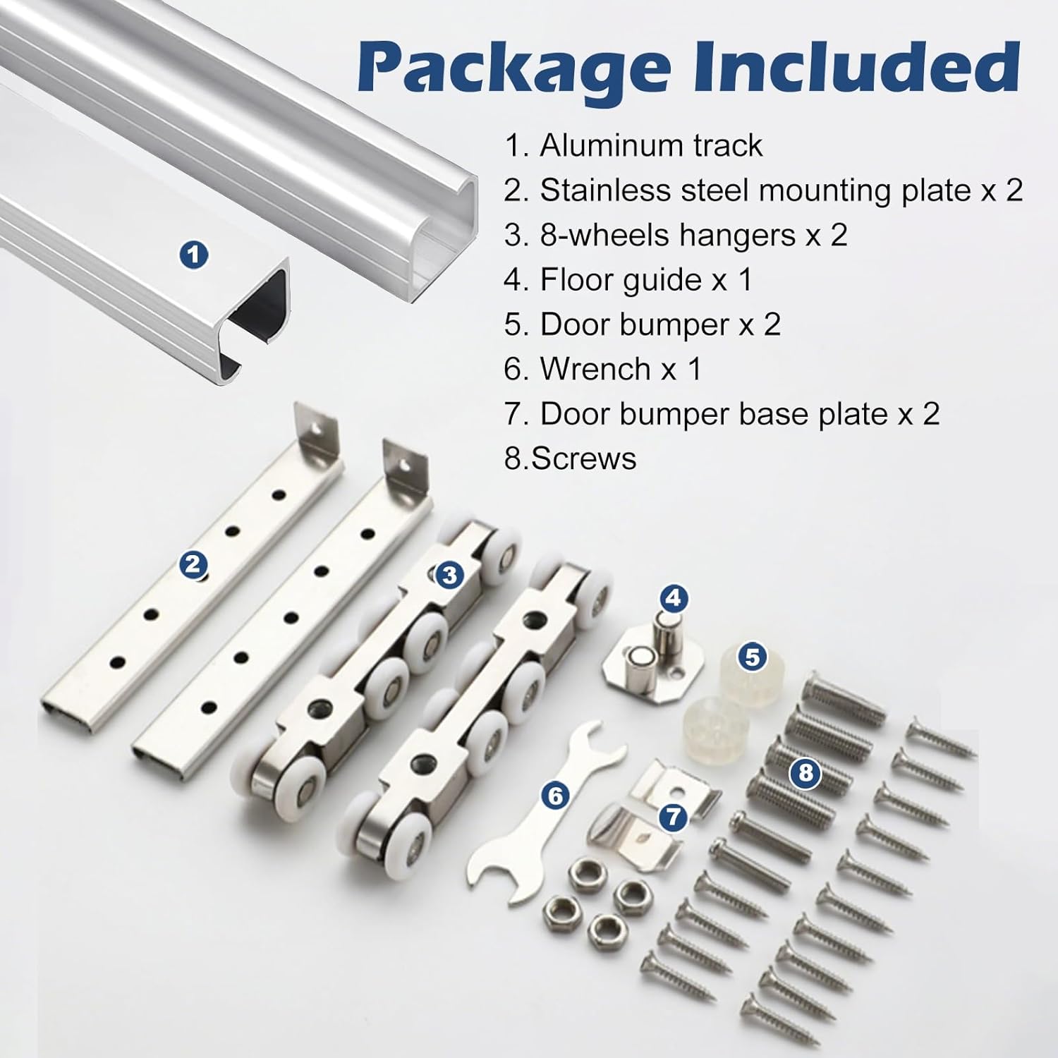 Customizable Sliding Rail Barn Door Hardware Kit with Stainless Steel 8-Wheels Hangers, Top Mount Pocket Doors Track, Concealed Sliding Door Rail for Offices/Study(Silver,11ft/3.4m)