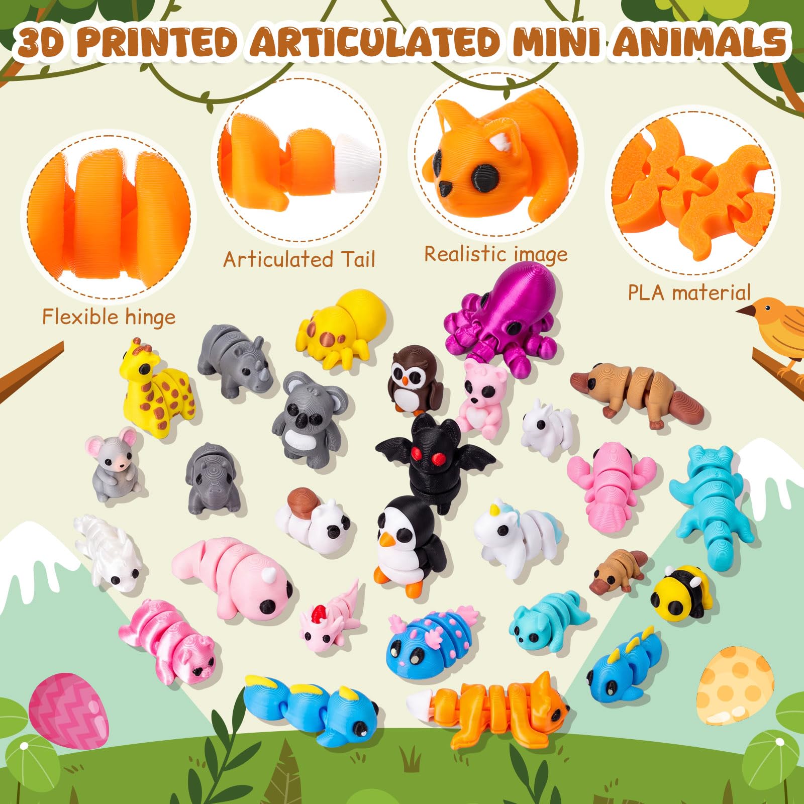 Juego de 50 mini animales impresos en 3D con 50 cápsulas, lindos