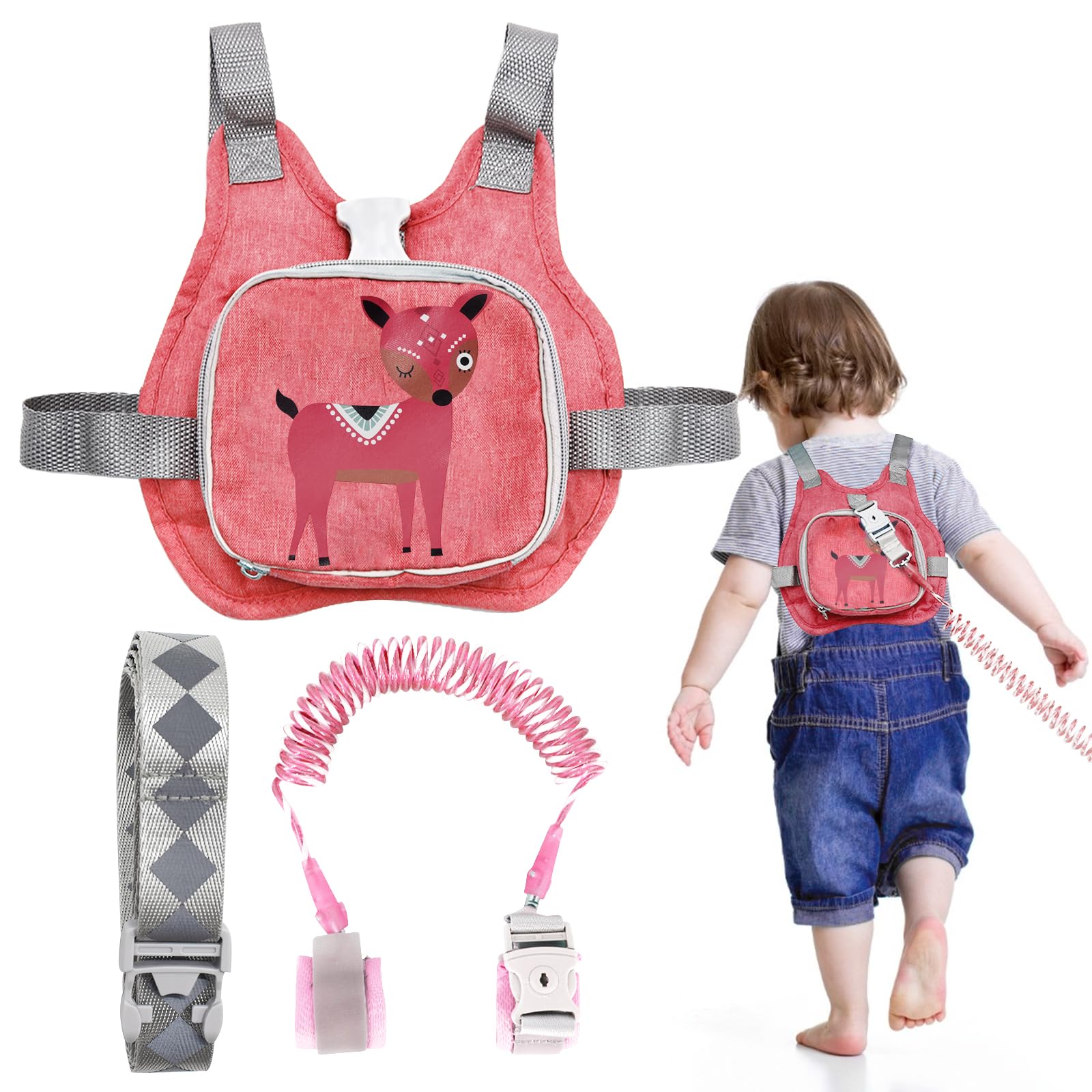 Laisse de Sécurité pour Enfants, Sac à Dos en Laisse pour Enfants 4-in-1, Sac a Dos Laisse Enfant avec Harnais Poignet Enfant Securite, Harnais en Laisse pour Enfants 1 2 3 4 5 ans