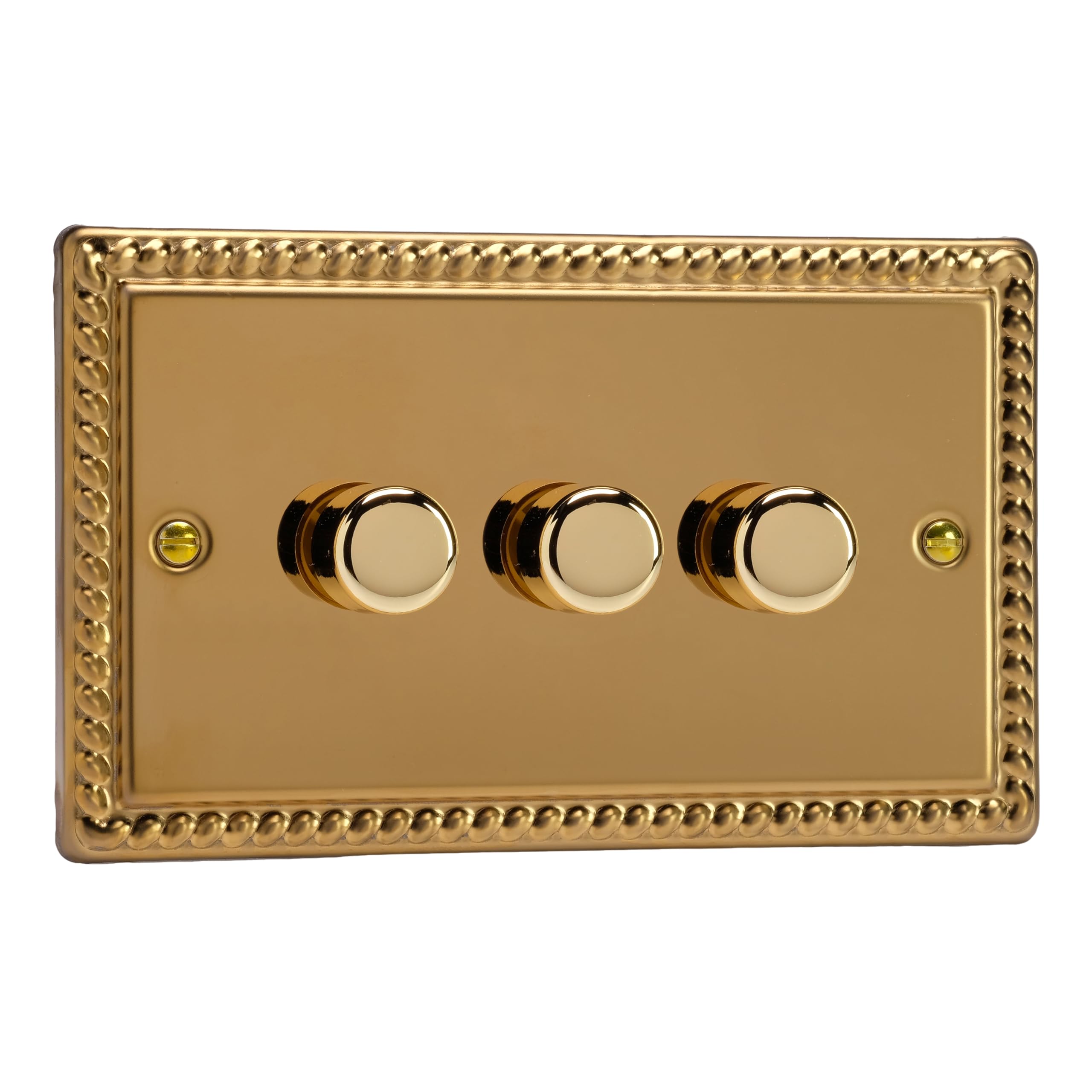 Varilight Triple Faceplate Kit (Dimmer Modules Not Included) - Classic Georgian Brass with Polished Brass Knob, WGD3