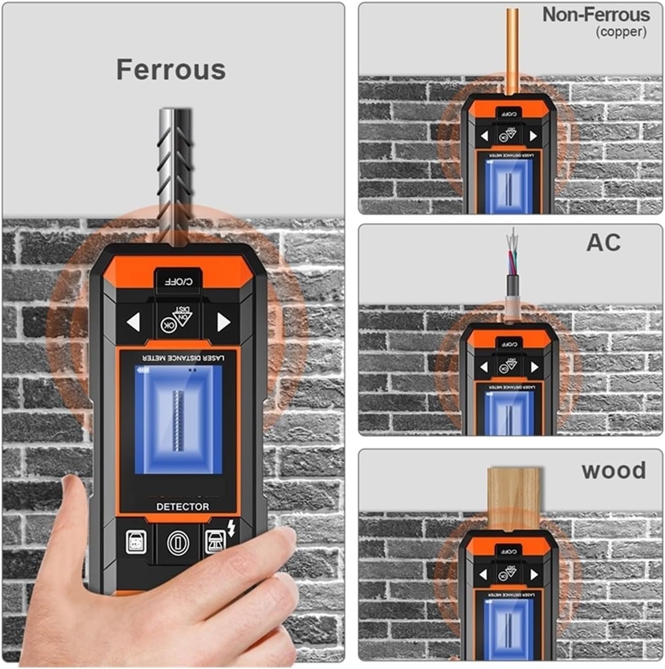 Stud Finder Wall Scanner, Metal Detector Wiring Detector Meter Multifunctional Hidden Wire Metal Wood Finder Wall Scanner USB Digital Tape