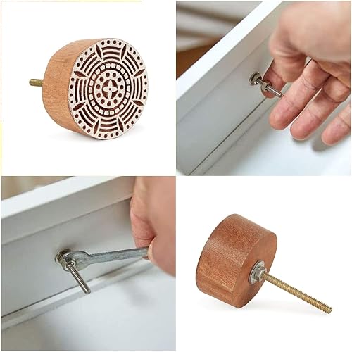 Miniatura 5 de Hashcart Pomos de madera florales para gabinetes, 6 pomos de madera hechos a mano para armarios y cajones, pomos de madera para cajones de tocador,