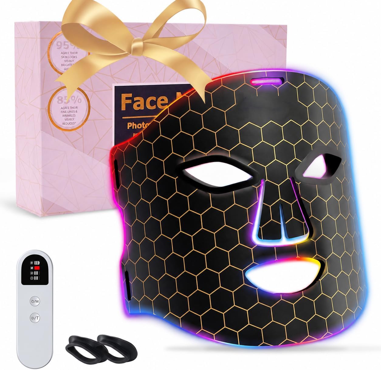Red Light Therapy for Face Set, Led Mask Light Therapy for Face, Near-Infrared Light 850nm and Red Light 630nm, 460nm, 4 Gears Energy Adjustment, Black (Black)