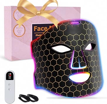 Red Light Therapy for Face Set, Led Mask Light Therapy for Face, Near-Infrared Light 850nm and Red Light 630nm, 460nm, 4 Gears Energy Adjustment, Black Black