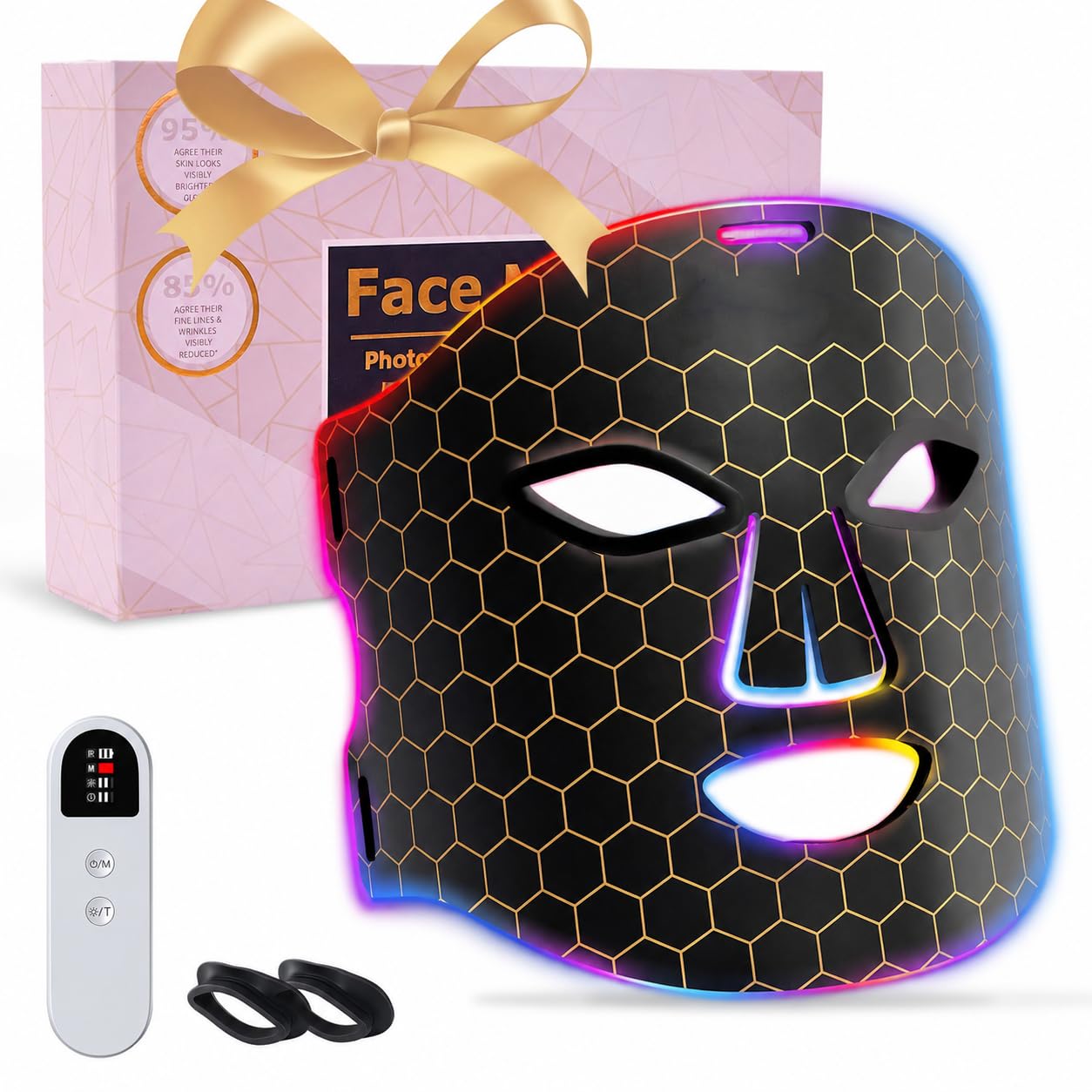 Rotlichtlampe LED Maske – 4-Farben-Lichttherapie mit 240 LEDs, Wiederaufladbare Lichttherapie für Anti-Aging, Hautverjüngung und Straffung (Schwarz2)
