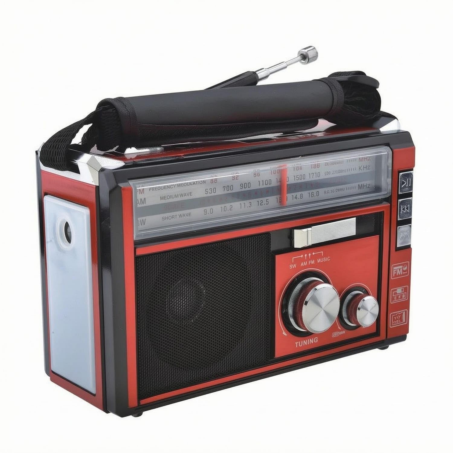 3-Band Portable Retro Radio Rechargeable Battery Retro Radio Speaker Telescoping Antenna, Red-image-3