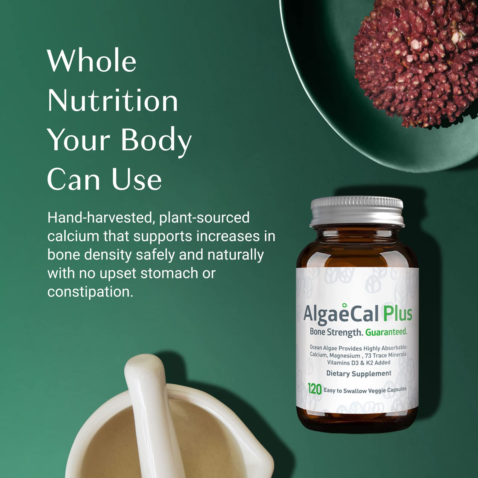 AlgaeCal Plus Calcium Supplement, Natural Red Algae PlantBased with