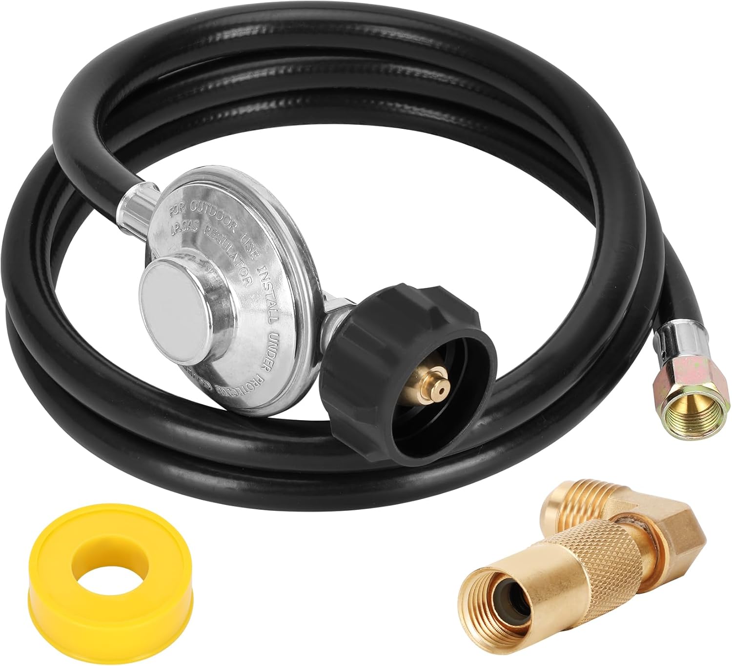 Iococee 12 Feet Propane Regulator and Hose with Elbow Adaptor for Blackstone 17" and 22" Tabletop Griddle, QCC1 Universal Grill Regulator Replacement Parts for Propane Grill Connect to Propane Tank