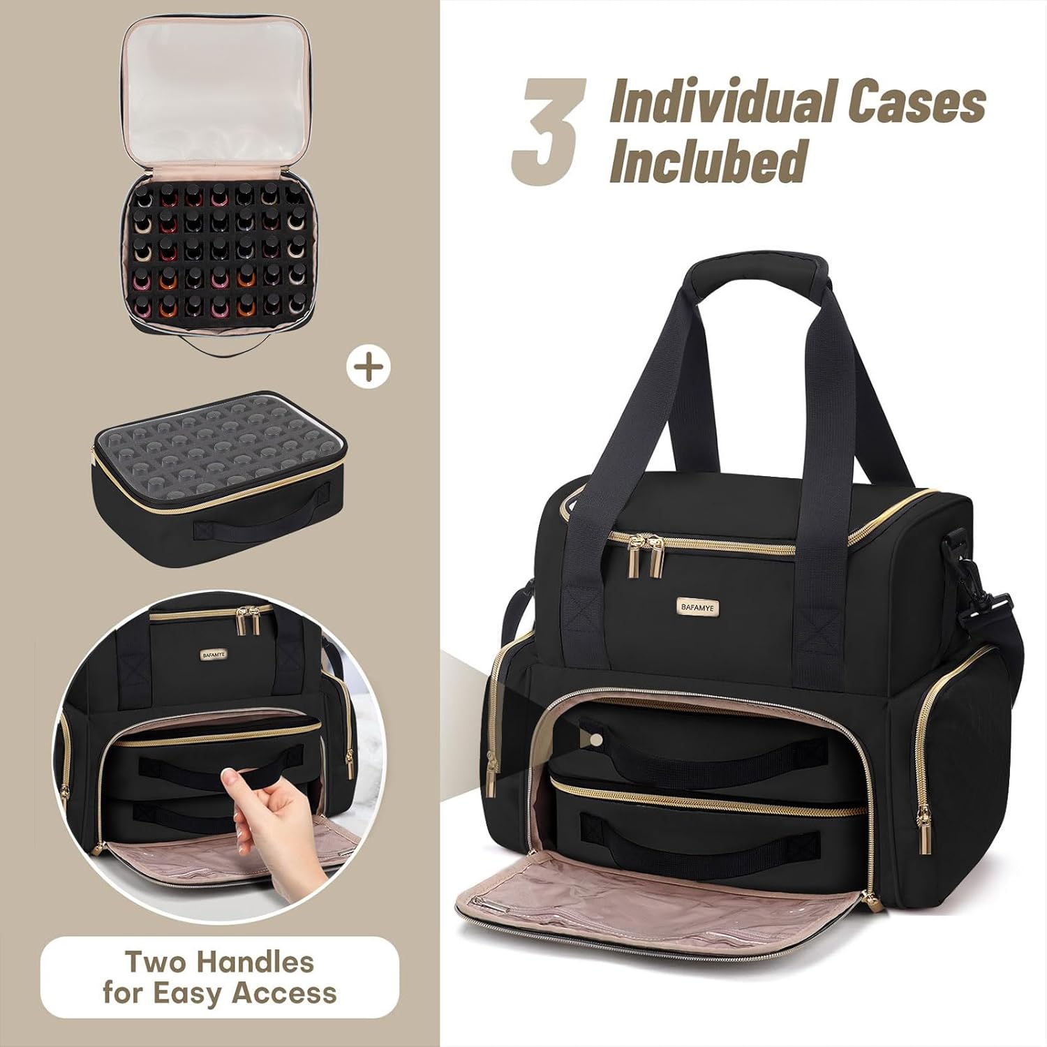 Nail Polish Organizer Holds 80 Bottles(15ml/0.5fl.oz)& Nail Lamp,Large Nail Polish Organizer Bag with 2 Detachable Bags, with Shoulder Strap Portable Nail Supplies Kit Organizer Carrying Case