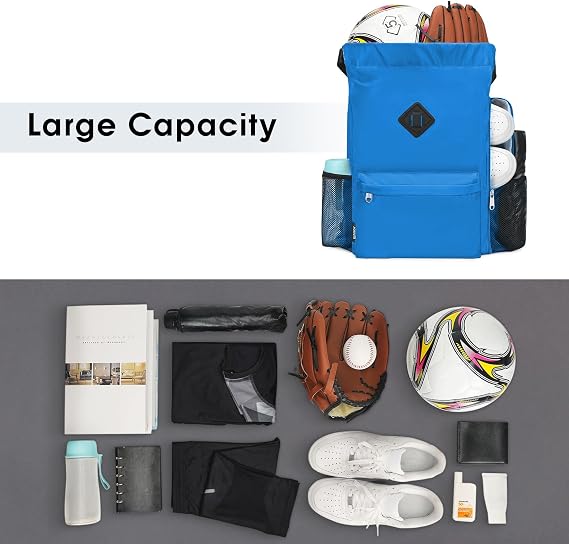 WANDF Drawstring Backpack Sports Gym Bag with Shoes Compartment, Water-Resistant String Backpack Cinch for Women Men