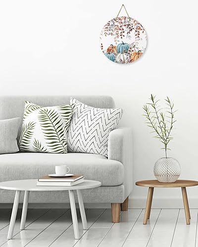 Miniatura 4 de Letrero de bienvenida para puerta delantera, porche, frontones de pared, otoño, naranja, blanco, azul, cosecha, hojas de calabaza, corona de 12