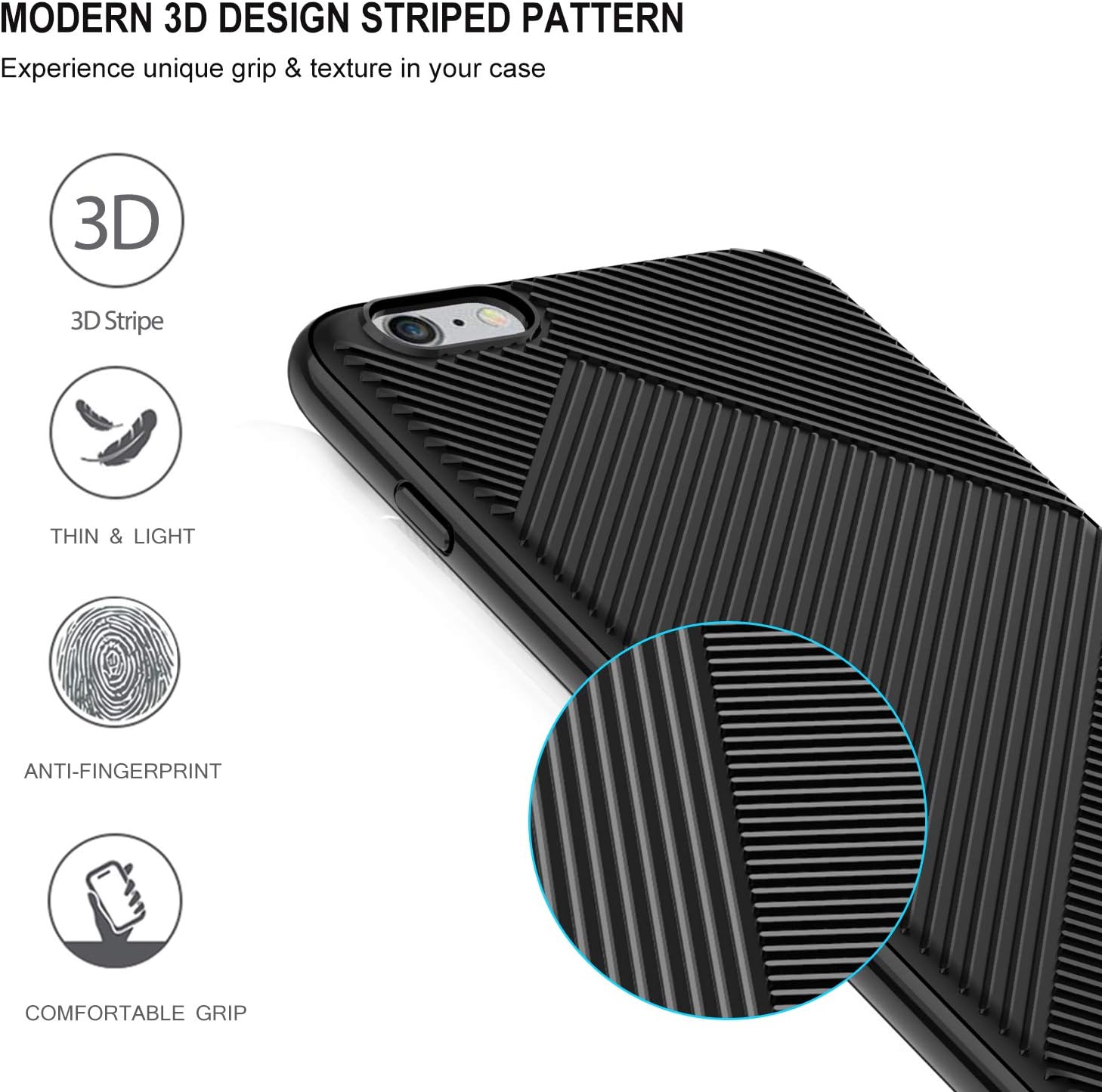 LeYi iPhone 6 Case, iPhone 6s Case with Tempered Glass Screen Protector [2 Pack], 3D Stripe Carbon Fiber Design Slim Silicone TPU Full Protective Phone Cover Case for Apple iPhone 6/ 6S, Matte Black