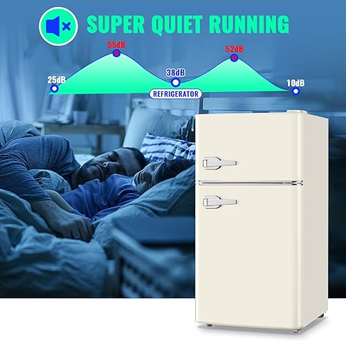 Miniatura 7 de Mini refrigerador con congelador, frigorífico pequeño, doble puerta, soporte para bebidas laterales, estantes de vidrio ajustables, cajón de