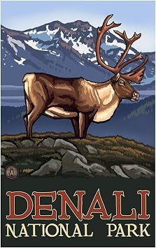 Denali National Park Caribou Giclee Art Print Poster from Travel Artwork by Artist Paul A. Lanquist 12" x 18"