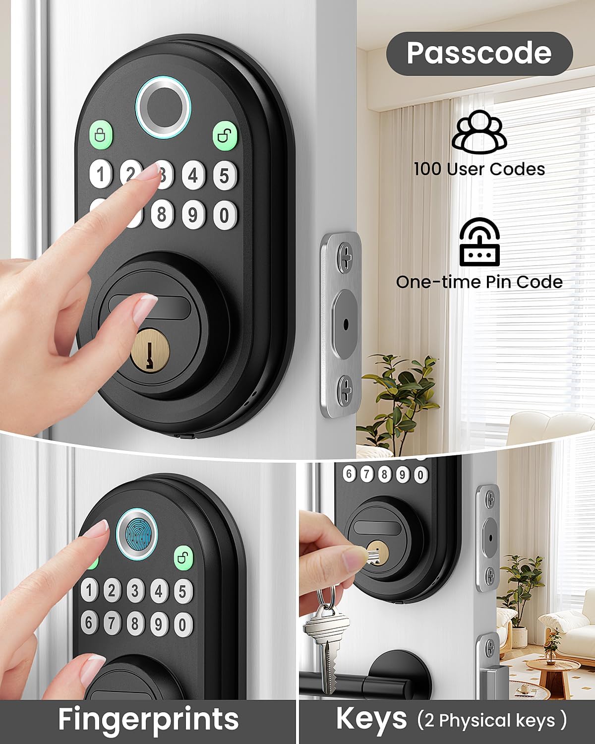 Fingerprint Door Lock with Keypad - Keyless Entry Smart Deadbolt Lock for Front Door with 2 Keys - Auto Locking - Easy Installation - Digital Lock with Code