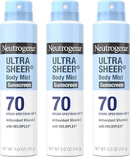 Neutrogena Ultra Sheer SPF 70 Body Mist Sunscreen Spray, Pack of 3 - Lightweight Non-Greasy Water-Resistant UVA/UVB Protection