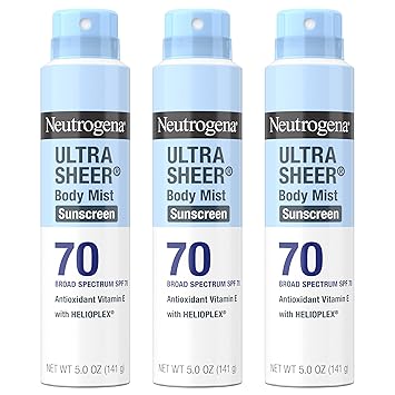 44% off: Neutrogena Ultra Sheer Body Mist Sunscreen Spray, Broad Spectrum SPF 70, Lightweight Spray Sunscreen, Non-Greasy …