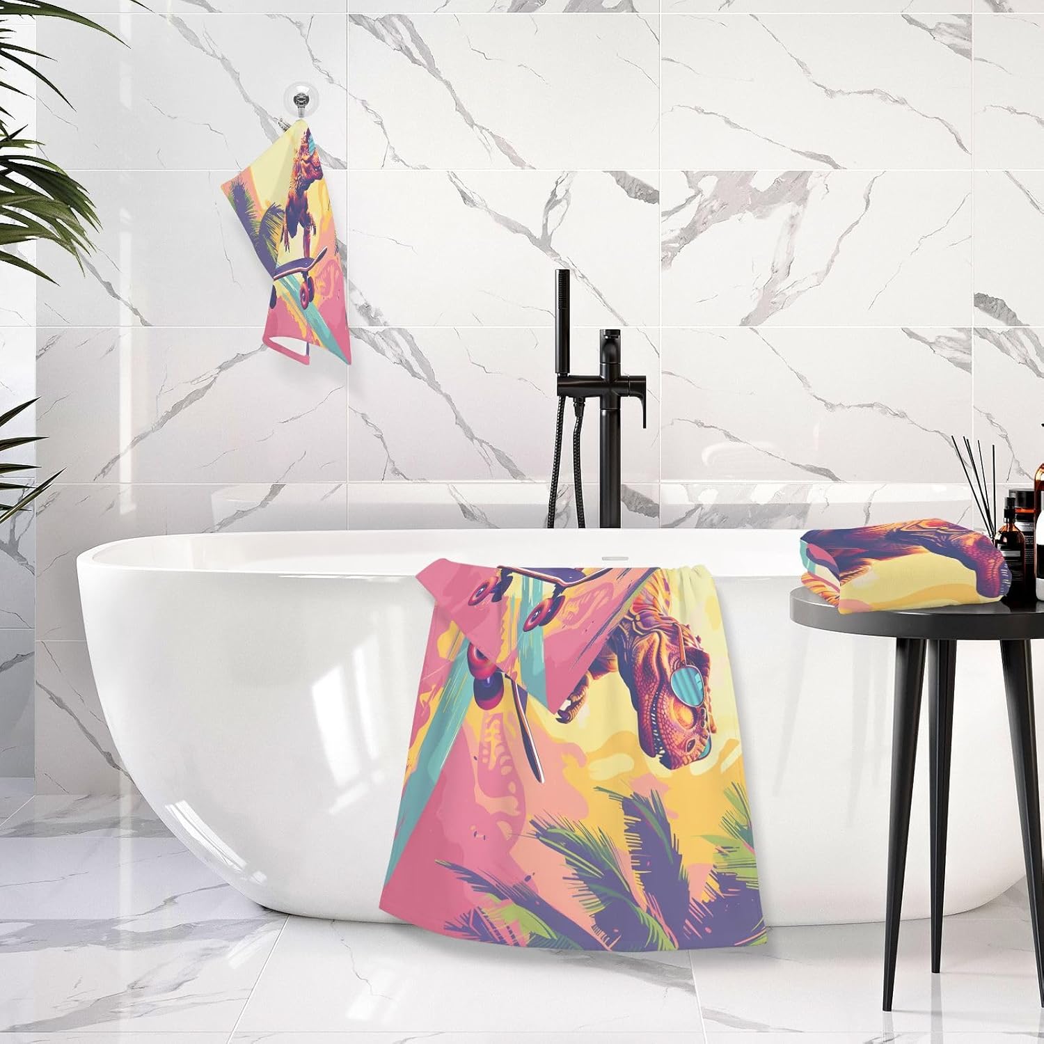 Hand Towels Premium Soft and Highly Absorbent Skate Dinosaur Pattern 2 Pcs Towels for Bathroom Set 100% Cotton Decorative Face Towels