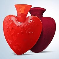 Vista 1 de Botella de agua caliente en forma de corazón de 16.9 fl oz con tapa suave, bolsa de agua caliente para aliviar el dolor, calambres, espalda, cuello