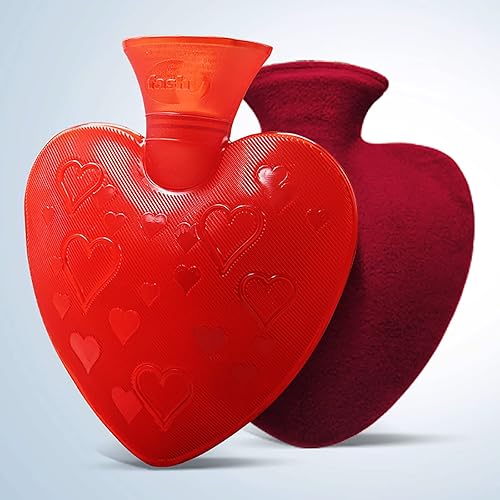 Botella de agua caliente en forma de corazón de 16.9 fl oz con tapa suave, bolsa de agua caliente para aliviar el dolor, calambres, espalda, cuello,