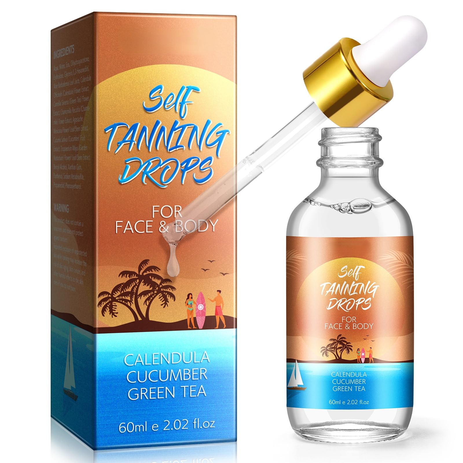 Gotas autobronceadoras: seguras y efectivas para la cara y el cuerpo|Gotas de bronceado 100% naturales con ingredientes orgánicos|Gotas bronceadoras para la cara con crema hidratante|Vegano y cruel