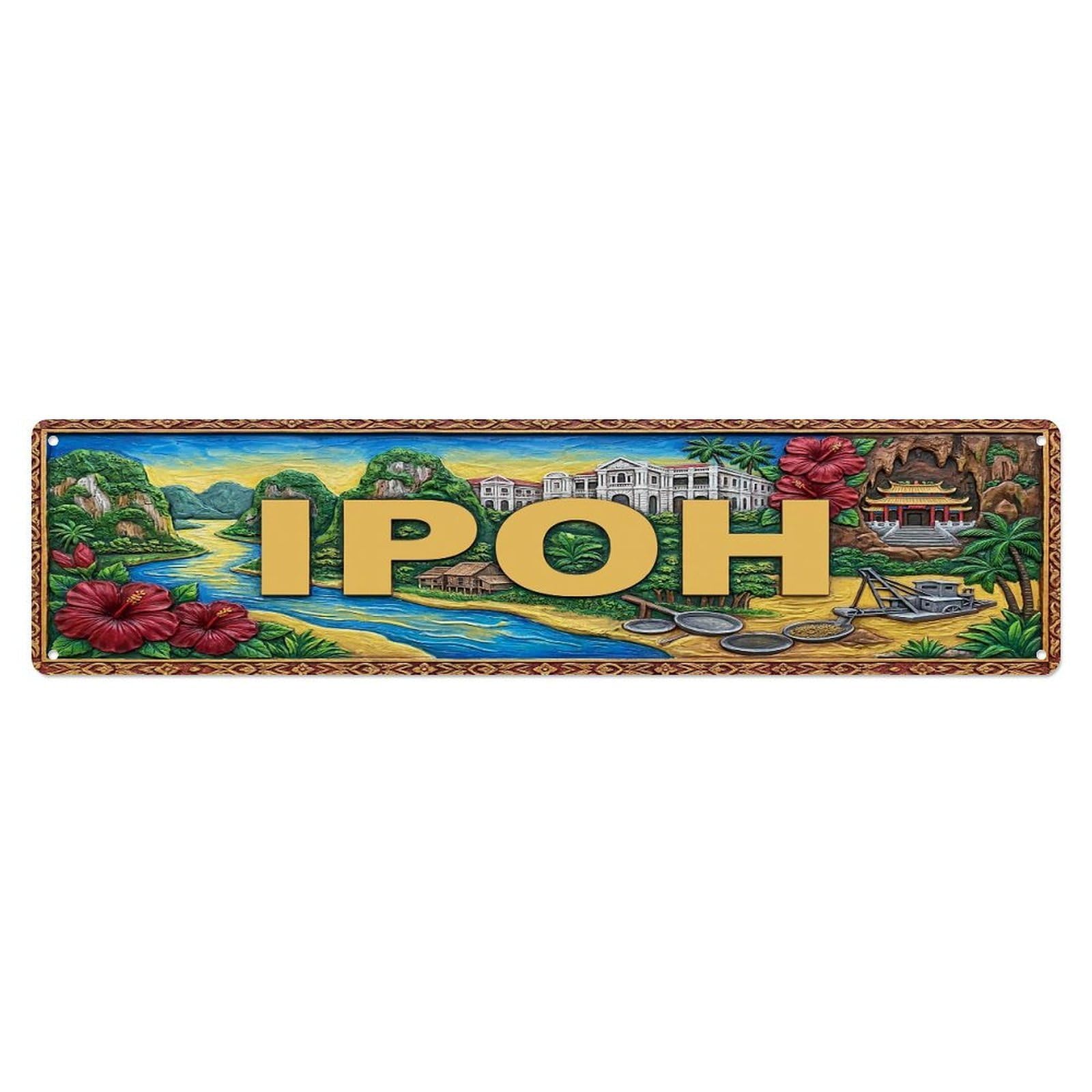 Gead 4X16inch Style Vintage Ipoh Malaysia Flag Pattern Metal Tin Sign