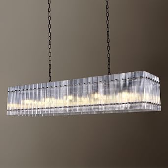 55 Inch Modern Rectangular Black Crystal Glass Chandeliers, Dining Room Chandeliers, for Living RoomKitchen IslandFoyer, Water Ripple Chandelier, Adjustable Hanging Chandelier
