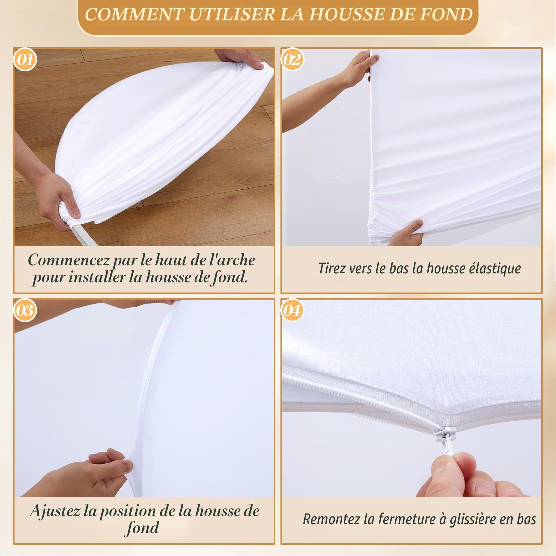 Lot de 3 Housses d'arche de mariage, Housses de support d'arche de mariage en spandex portable double face avec fermeture éclair en bas pour les fêtes d'anniversaire de mariage 5 pieds 7,2 pieds 5