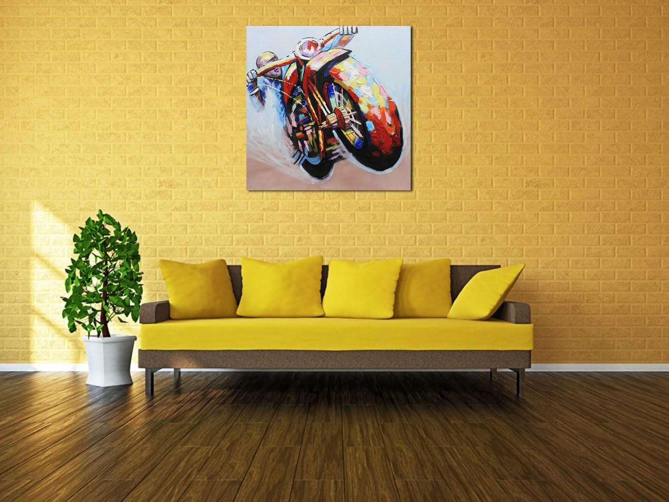 Bіg Sаlе Muzagroo Art Motorcycle Oil Painting Painted by Hand Large Size Canvas Art for Wall Living Room Wall Art Ready to Hang (32x32in)